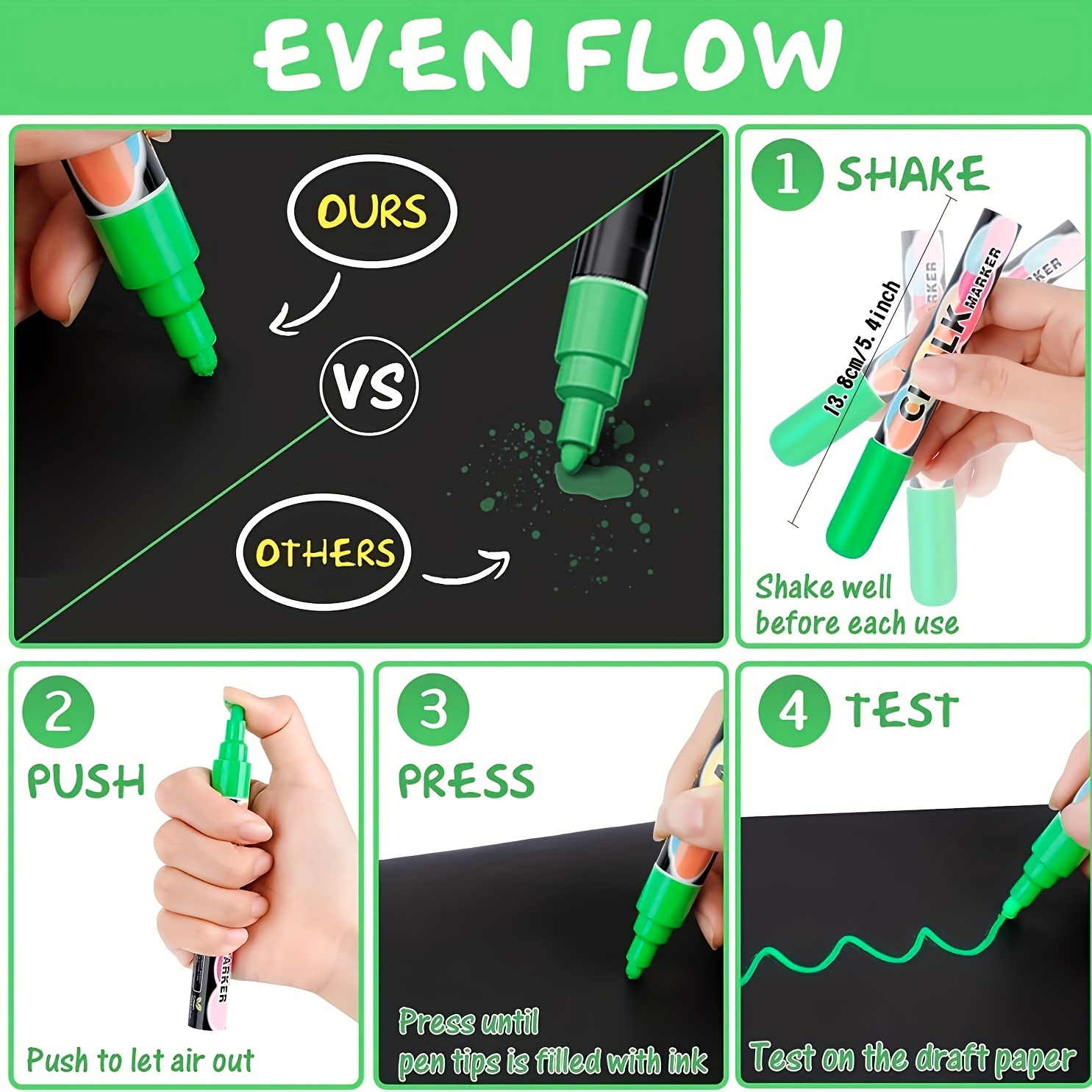 Creatov Liquid Chalk Washable Markers, 8 Colors, Neon & White, Safe & Easy  to Use, Non-Toxic 