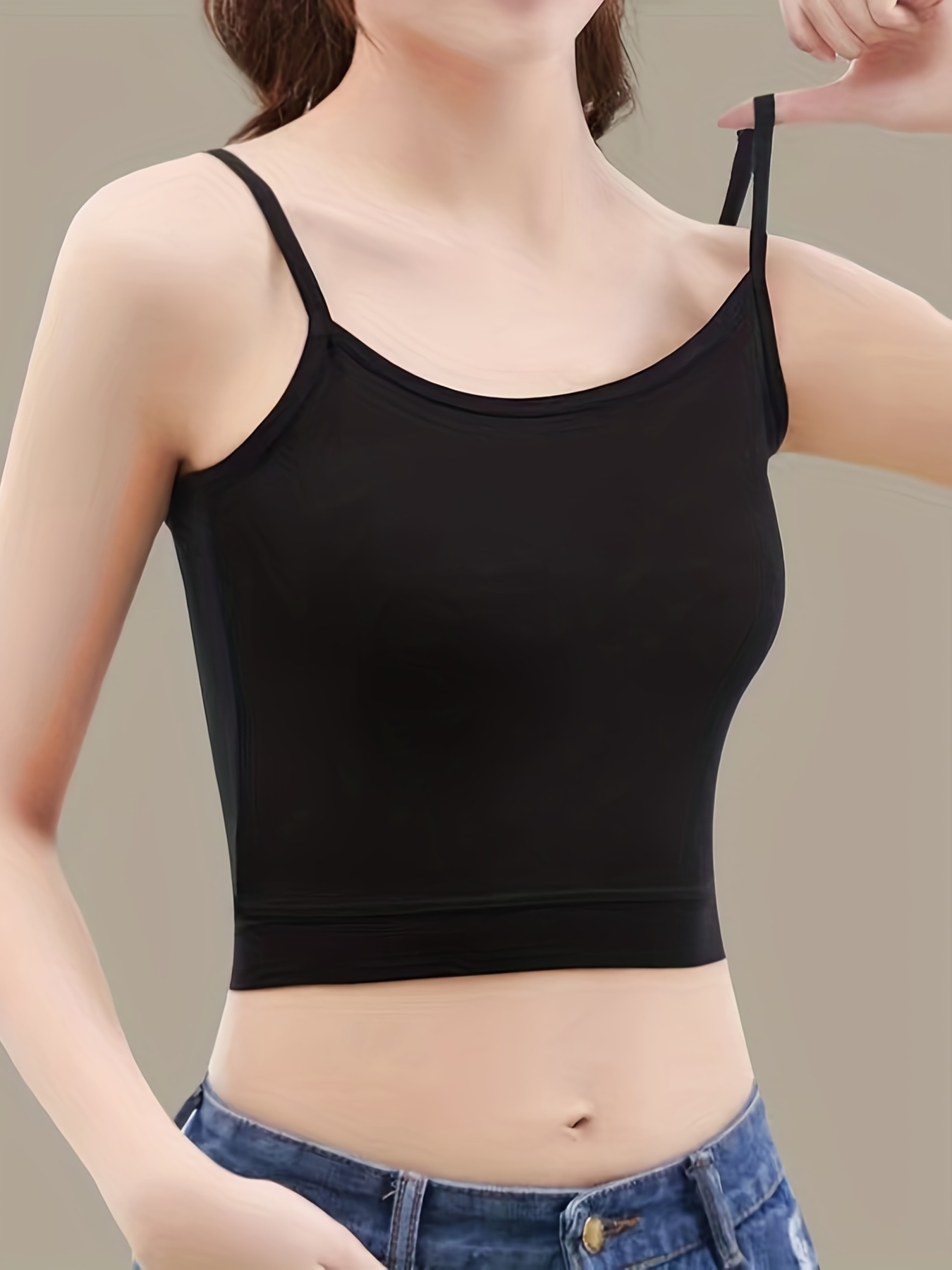 Shop Textured Padded Crop Top with Spaghetti Straps Online