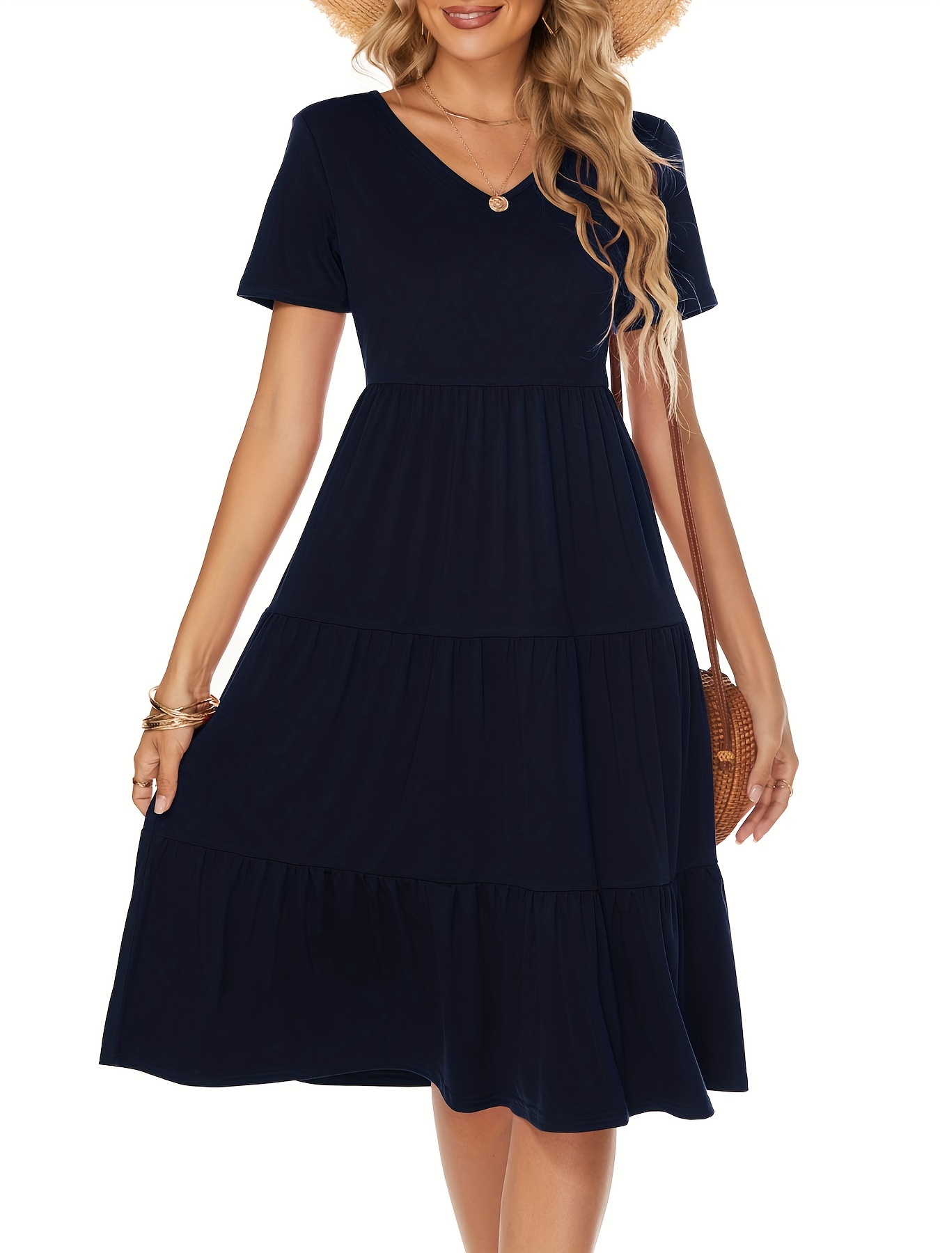 bebe V-Neck Fit & Flare Schiffli Detail Pure Cotton Midi Dress With Shorts  - Price History