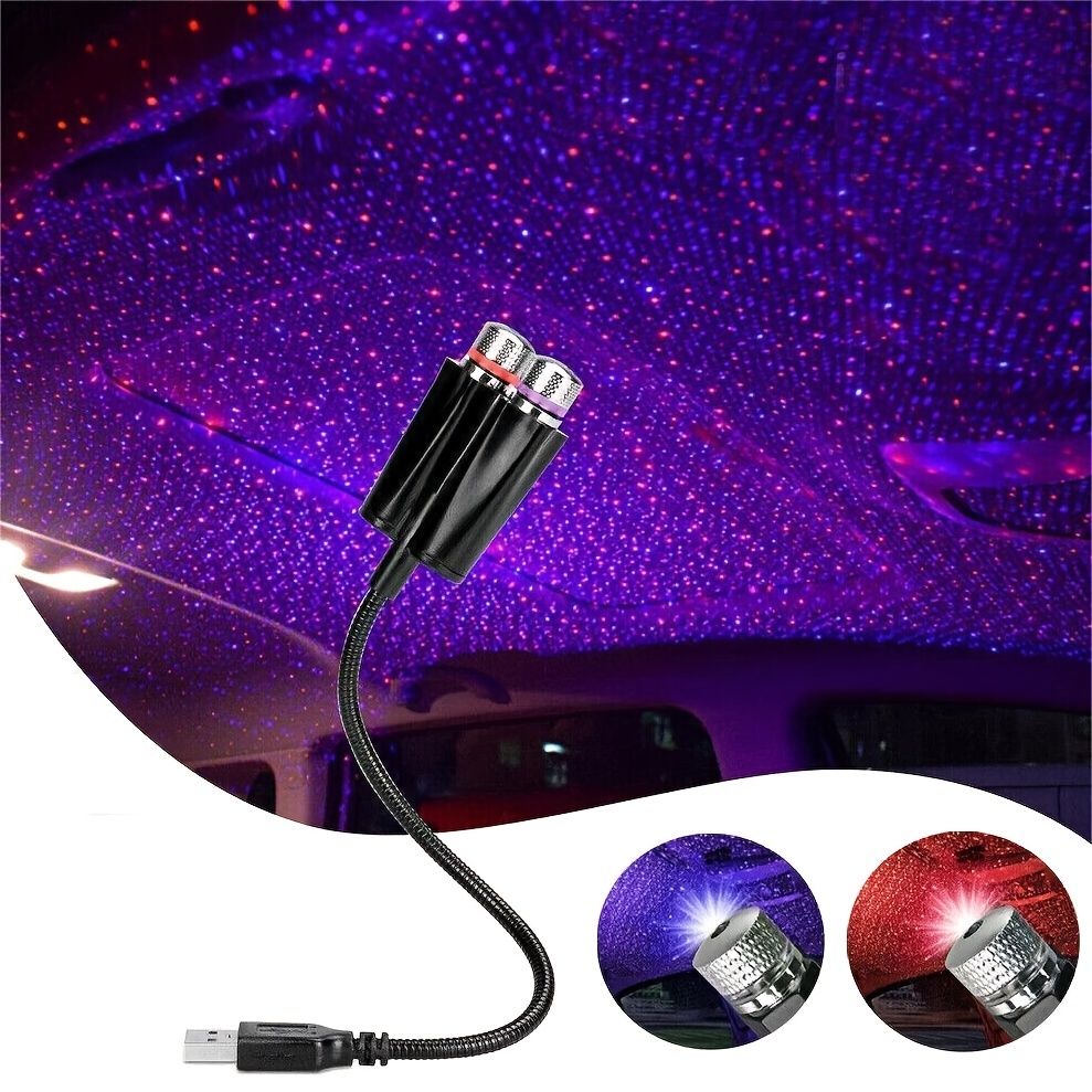 USB Star Projector Night Light 2 Head Car Roof Star Lights Atmosphere Lamp 360 Rotating Decoration Light For Car Bedroom Home Cinema And Party