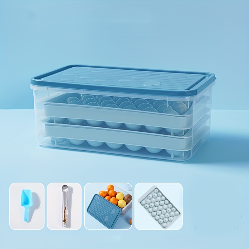 1 Set Round Ice Cube Tray Set With Lid & Bin Ice Ball Maker Mold For  Freezer With Container, Mini Circle Ice Cube Tray, 3 Trays 1 Ice Bucket,1  Tong&1