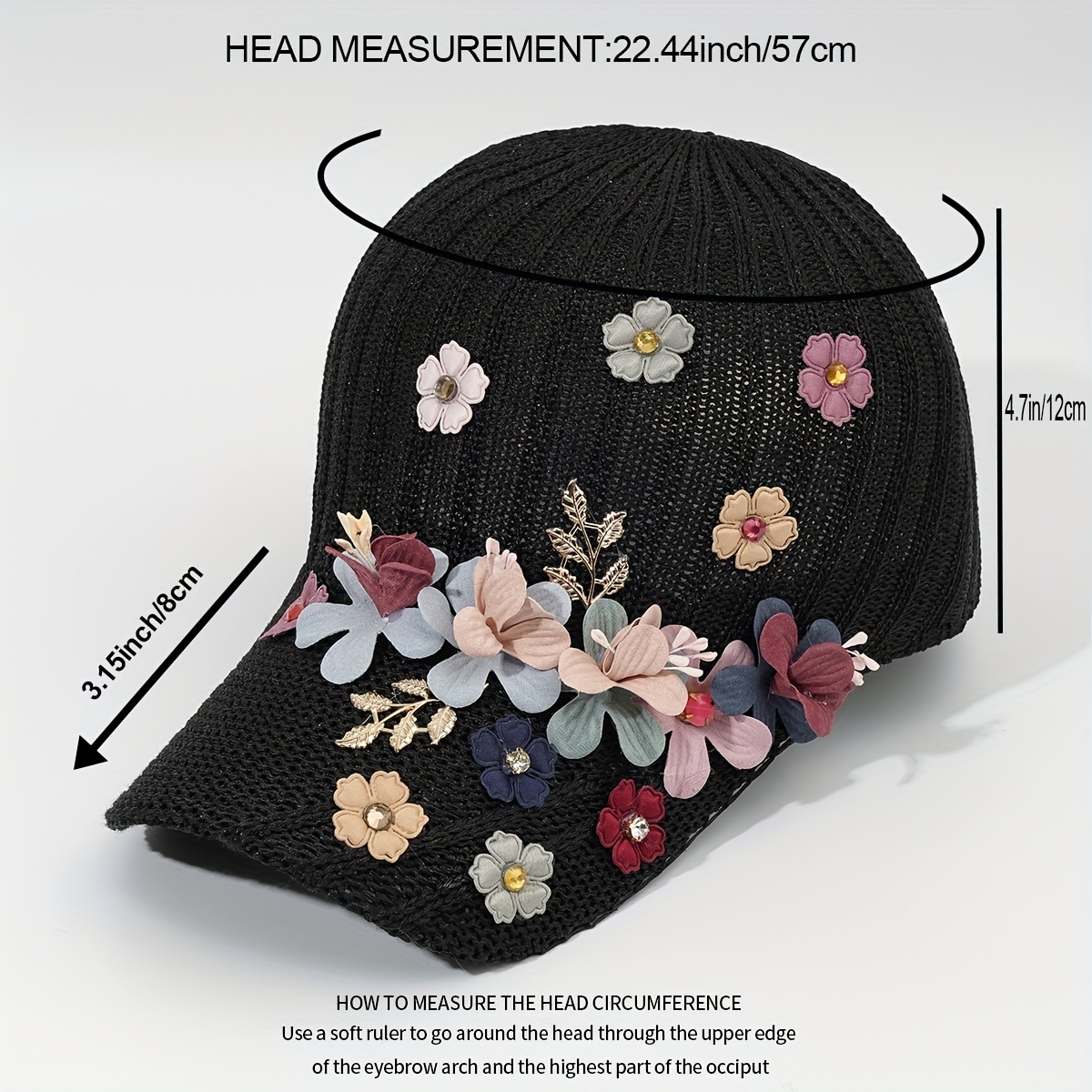 3d Flower Decor Baseball Casual Sunscreen Sports Hats Adjustable