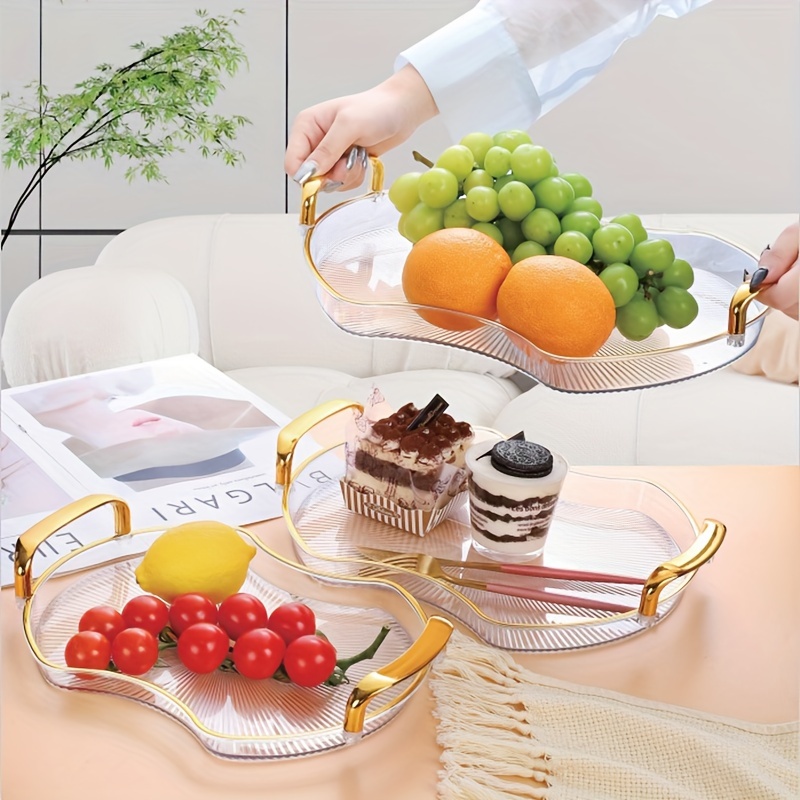 3pcs Luxury British Style Coffee Table Tray With Golden Rim, Beautiful Tea  Tray Decor For Living Room, Fruit Tray, Acrylic Tray With Handles, For Home