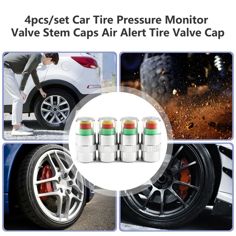 4pcs set Car Tire Pressure Monitor Valve Stem Caps Air Alert Tire Valve Cap Pressure Sensor Monitor Light Cap Indicator 7