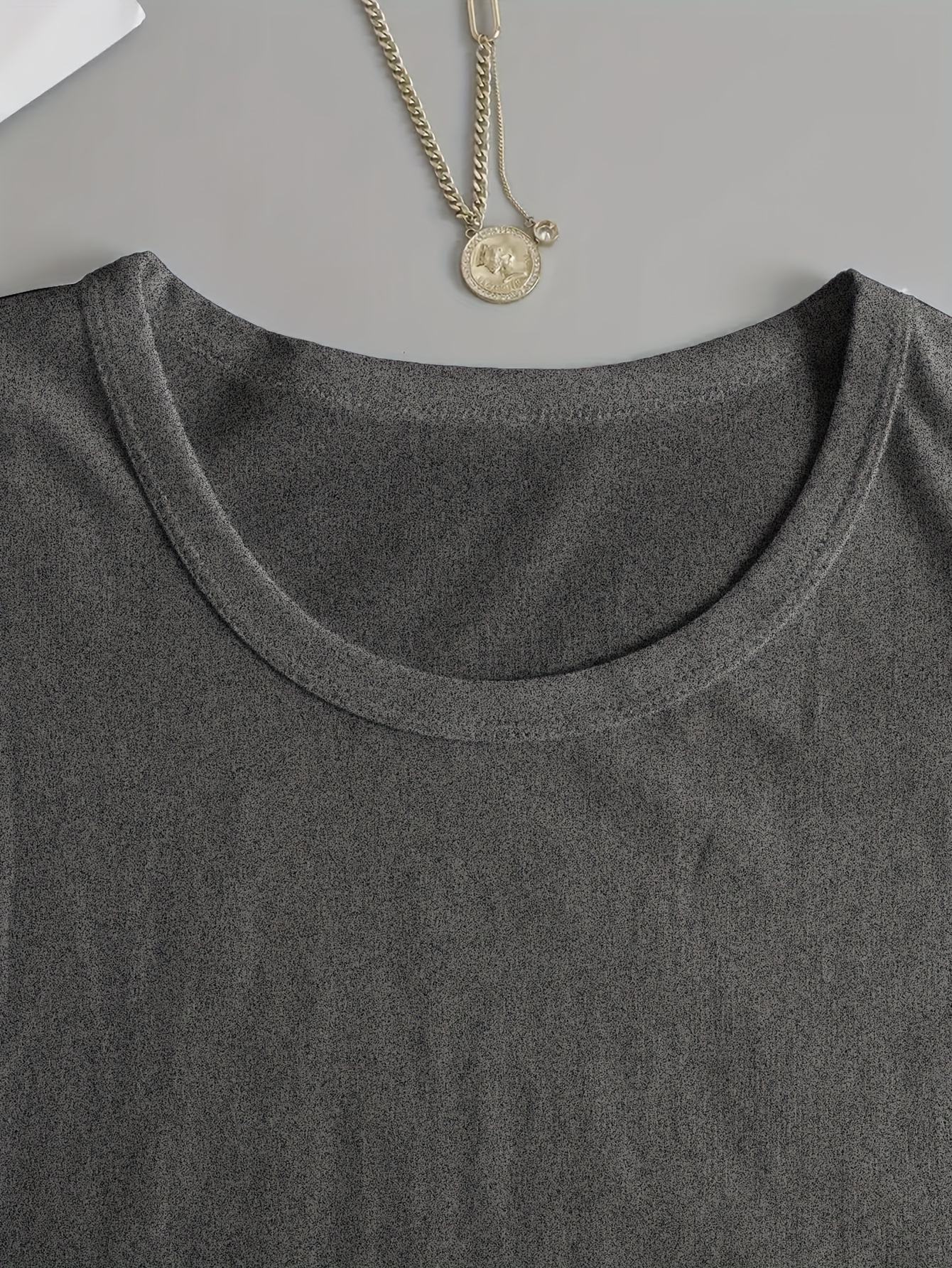 Solid Crew Neck T-Shirt, Casual Long Sleeve Top For Spring & Fall, Women's Clothing