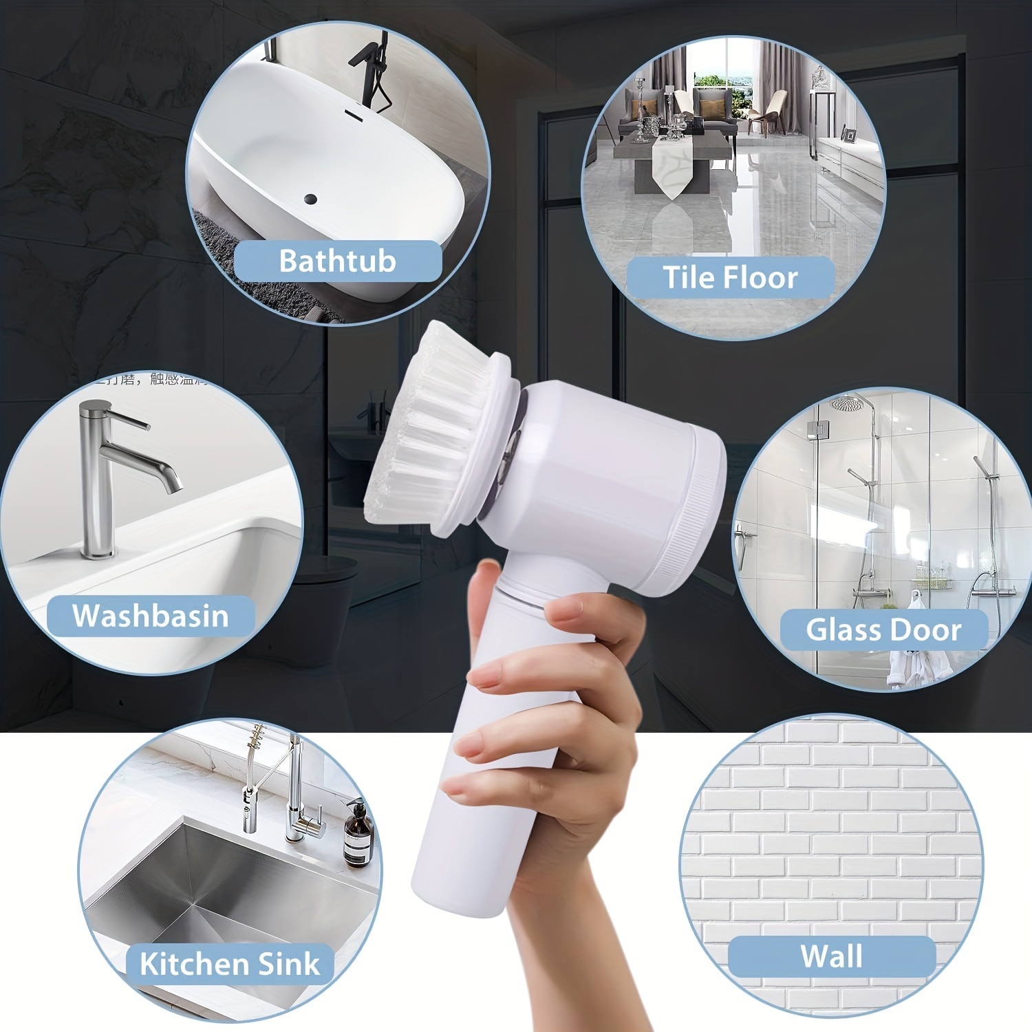 Rotating Cleaning Brush For Bathroom, Tub & Shower, Tile & Grout