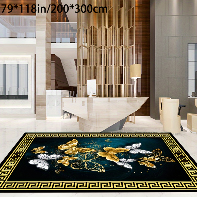 

Crystal Velvet Golden Butterfly Carpet Area Rug Hotel Living Room Bedroom Soft Carpet Can Be Machine Washed With Anti-slip Backing For Office, Entrance Hall, Indoor Decorative Carpet