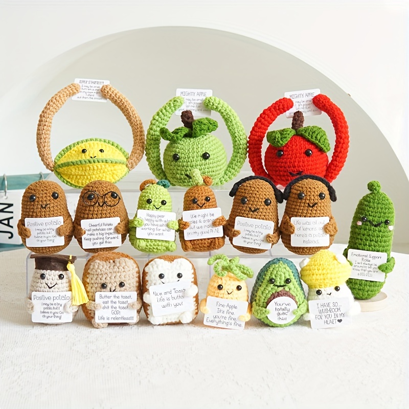 Christmas Pickle Knitting Doll with Wooden Base Mini Positive Potatoes Xmas  Hat Creative Potato Dolls Home Room Party Decoration