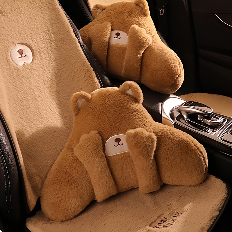 2023 new winter Lamb velvet cartoon cute arm bear car headrest waist  support a single car neck pillow