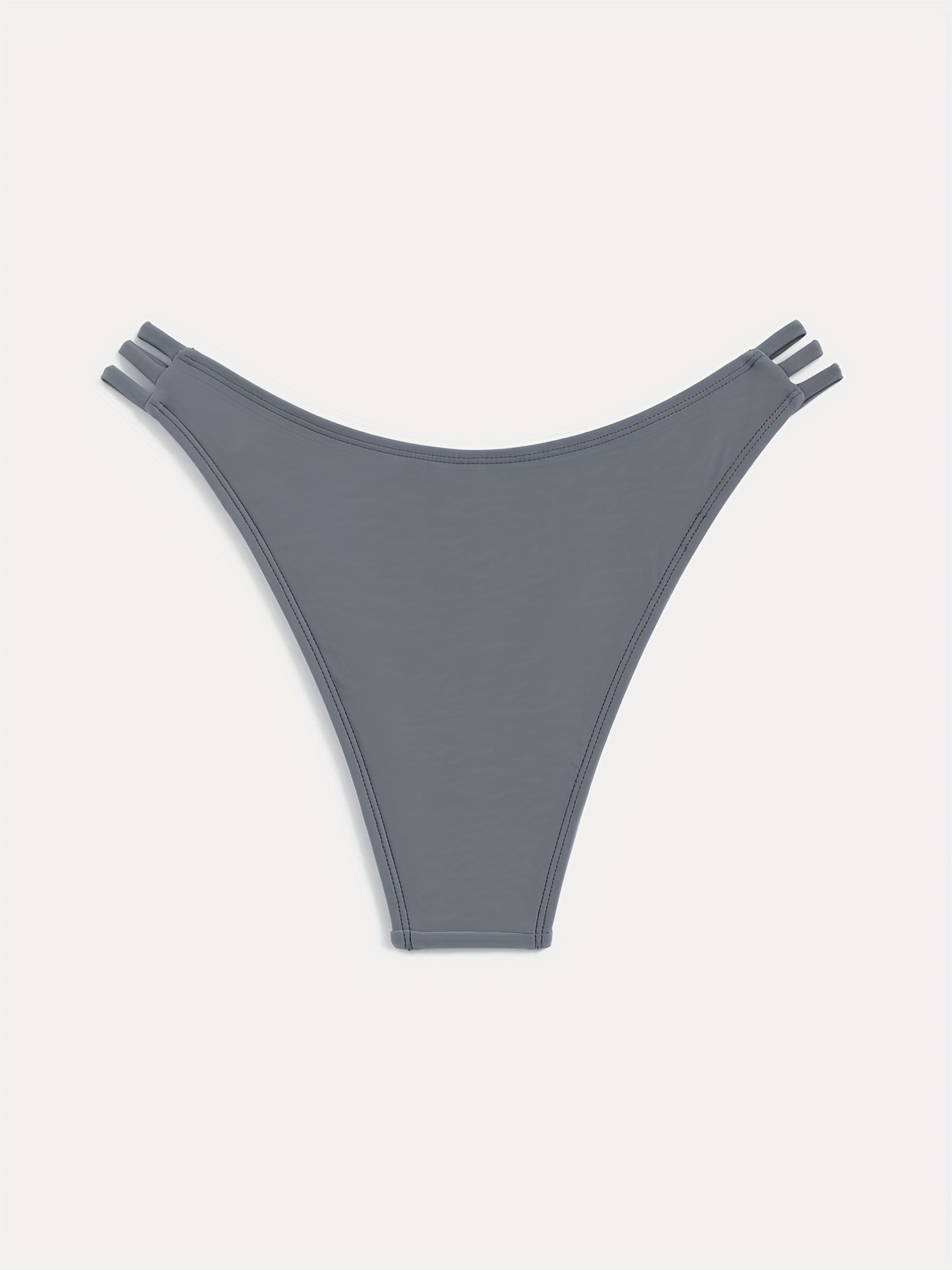Grey Cut Out Bikini Bottom, Low Waist High-Stretch High Cut Beachwear  Bottom, Women's Swimwear & Clothing