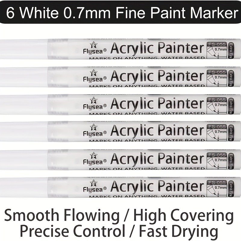 6pcs Black Paint Pen for Rock Painting 0.7mm Extra Fine Point Tip