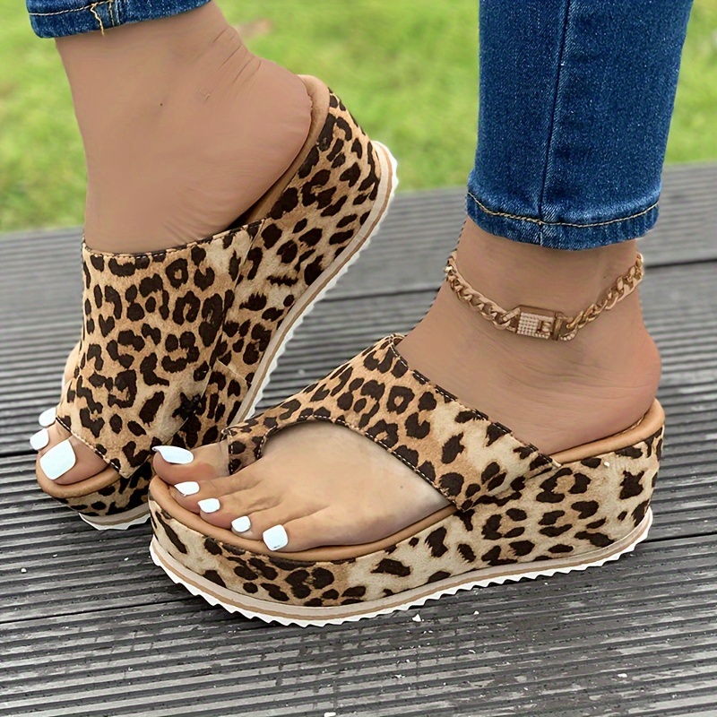 Women s Leopard Print Platform Sandals Fashion Toe Loop Slip