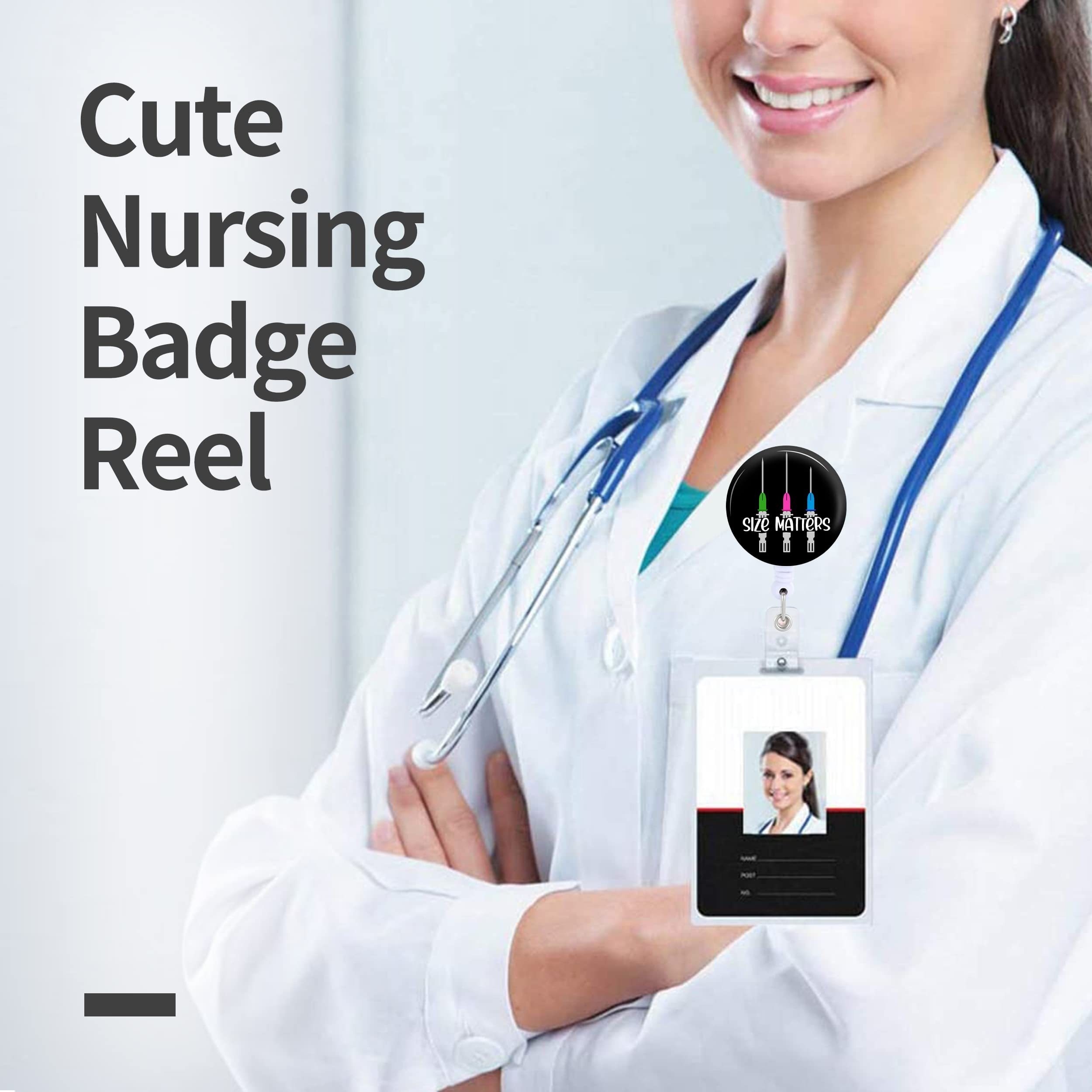 1pc Size Matters Badge Reels Holder Retractable Phlebotomy Phlebotomist Syringe ID Clip for Nurse Name Tag Card Cute Funny Fun Cool Nursing Doctor