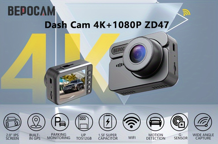 BEPOCAM ZD46 Dash Cam Pour Voitures 4K GPS Intégré WiFi - Temu Belgium