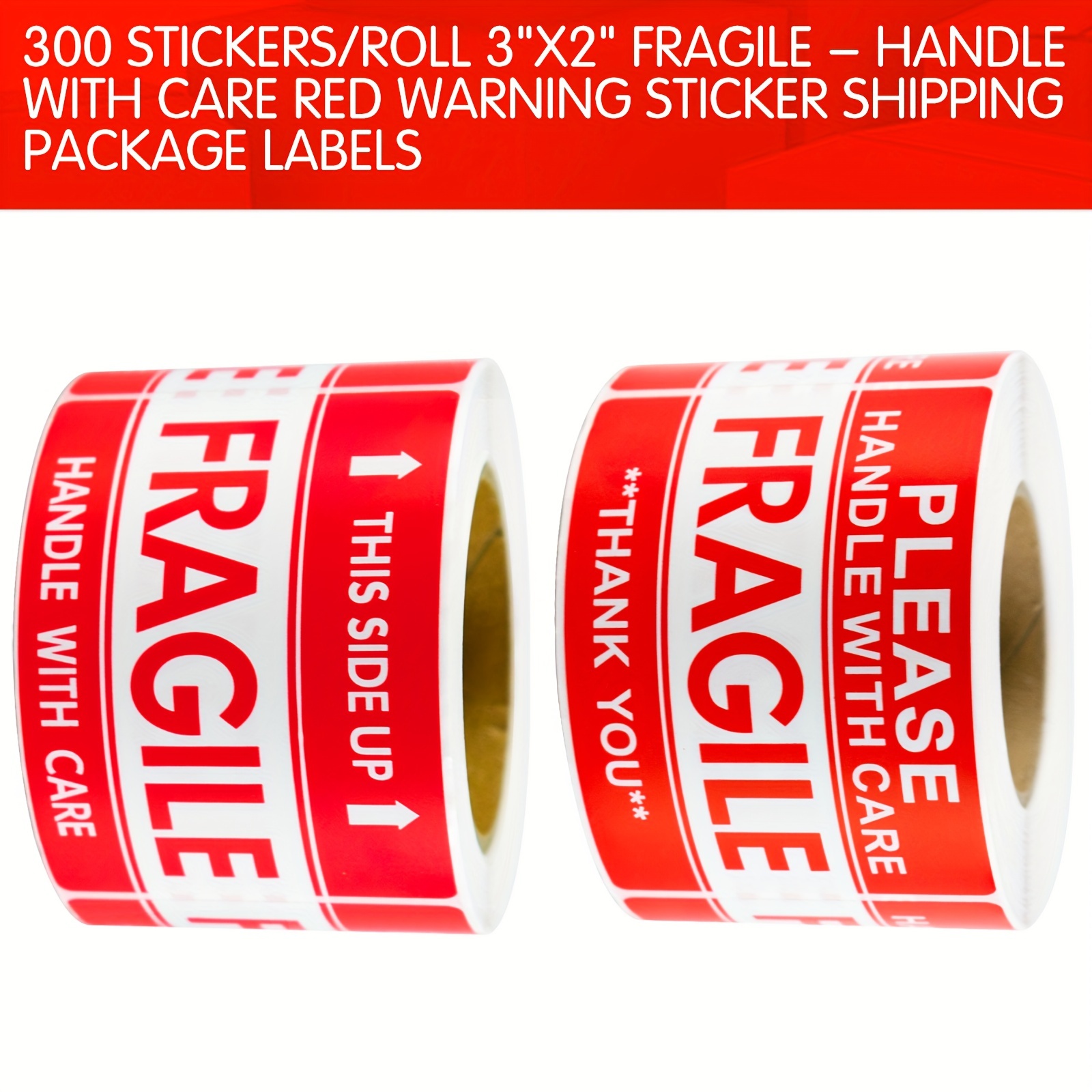 

300sheets Per Roll/3*2in Fragile-handle With Care Red Warning Stickers Warning Box Packaging Transport Adhesive Labels Transport Warning Label Stickers, Non-bendable Label Stickers