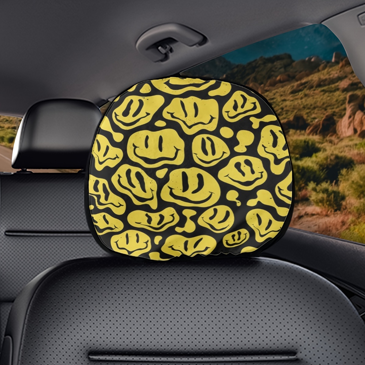 Gelbes Glückliches Gesicht Druck Auto Kopfstützenbezug, Universeller  Autositz Kopfstützenschutz, Atmungsaktives Bequemes Elastisches Gewebe  Einfach Zu