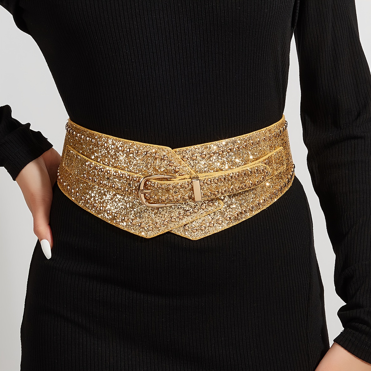 Cinturón Elástico Mujer Faja Delgada Diamantes Imitación - Temu