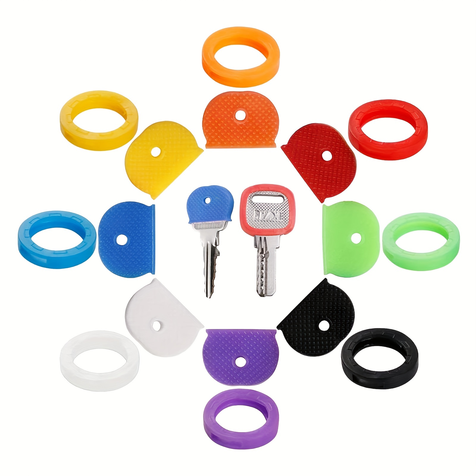 

16/32pcs Key Caps Covers Tags, Key Cap & Key Ring Combination, Label Id, Perfect Coding System To Identify Your Key In 2 Different Style 8 Assorted Colors