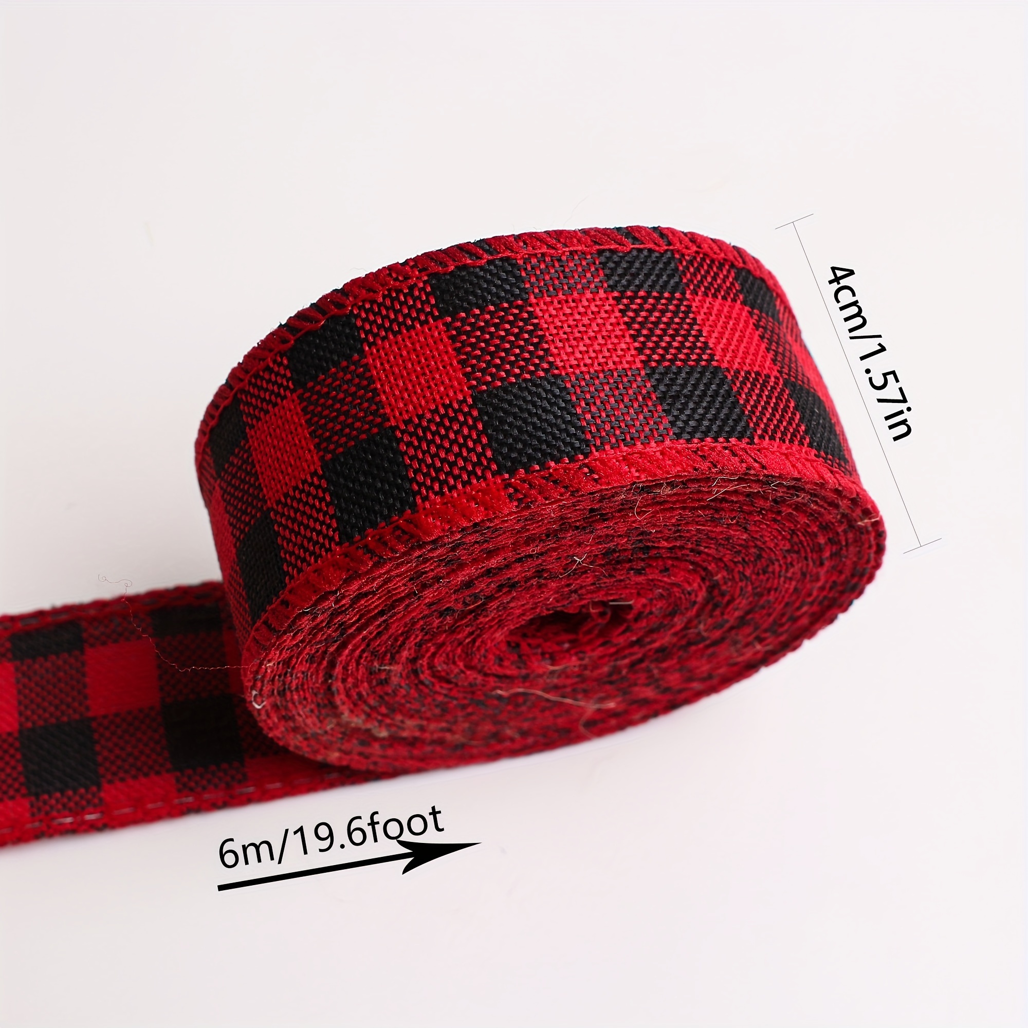 Image of 4cm Red And Black Checkered Burlap-like Ribbon Christmas Crafts Decoration Wedding Party Clothing Decoration Additions Wire Wrapped Ribbon 6m Per Roll