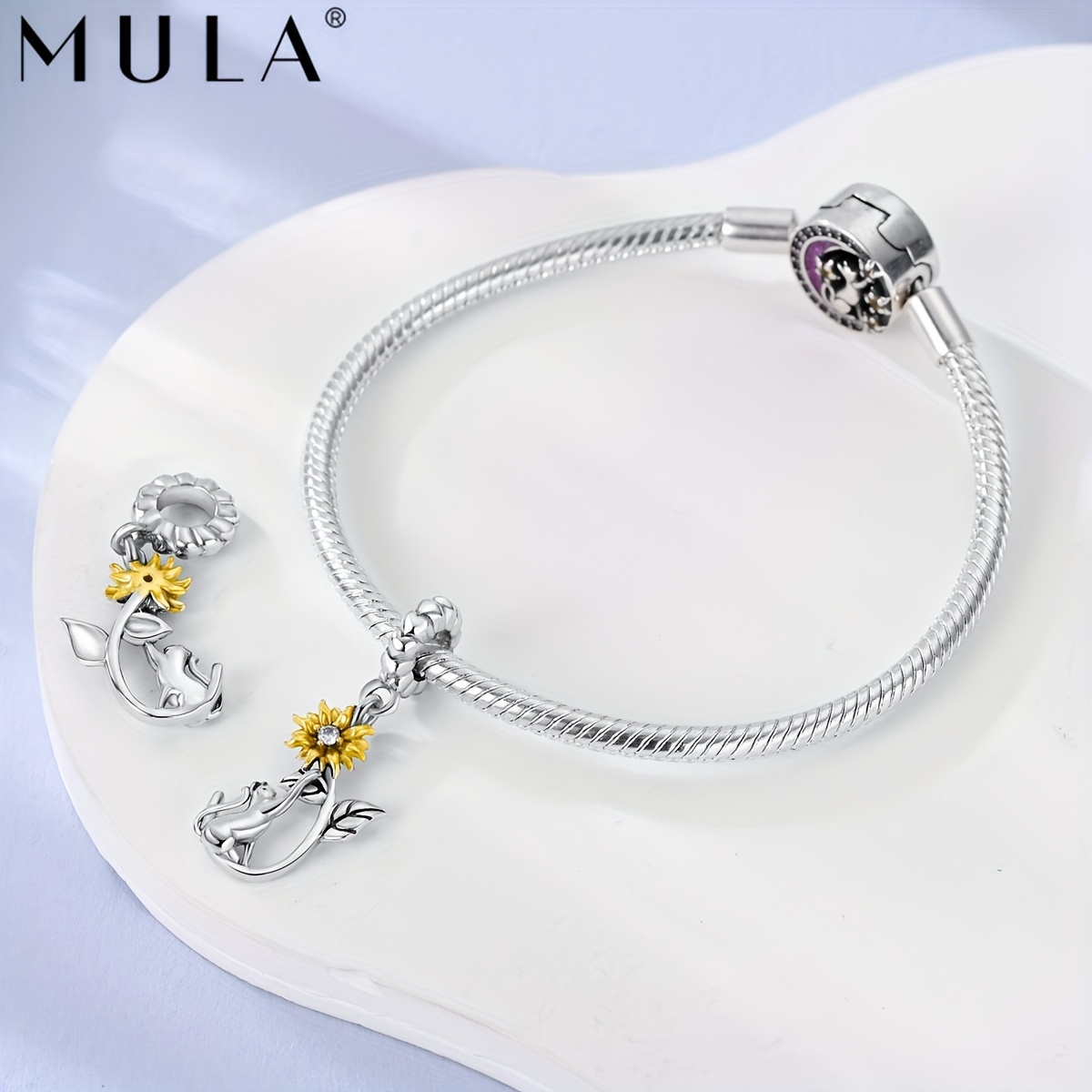 1pc Mula 925 Silver Plated Flower Collection Sunflower Cactus Lavender Tulip Iris Phalaenopsis Pendant Charm Fit Original Bracelet Necklace Beads