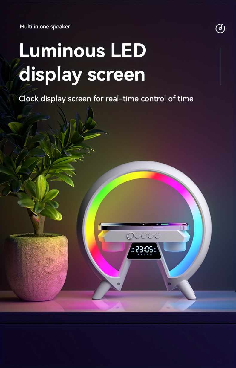 wireless charging speaker technology sense high sound quality high appearance atmosphere lamp electronic digital display large g design wireless speaker details 6