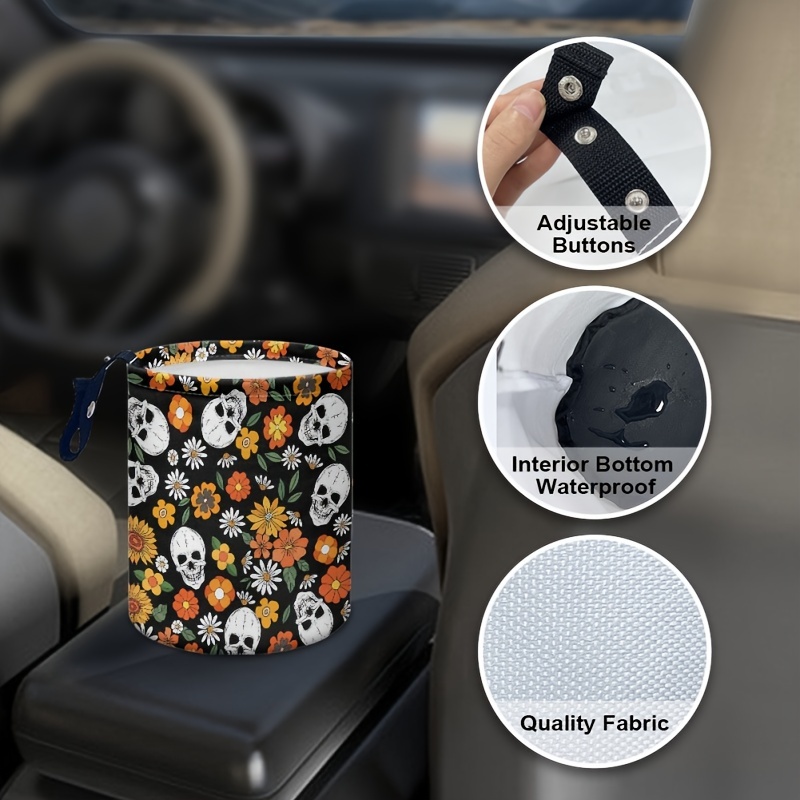 1pc Waterproof Trash Bag For Cars, Sunflower Skull Printed Hanging &  Portable Car Trash Can With Adjustable Straps Universal Fit Truck, SUV,  Sedan