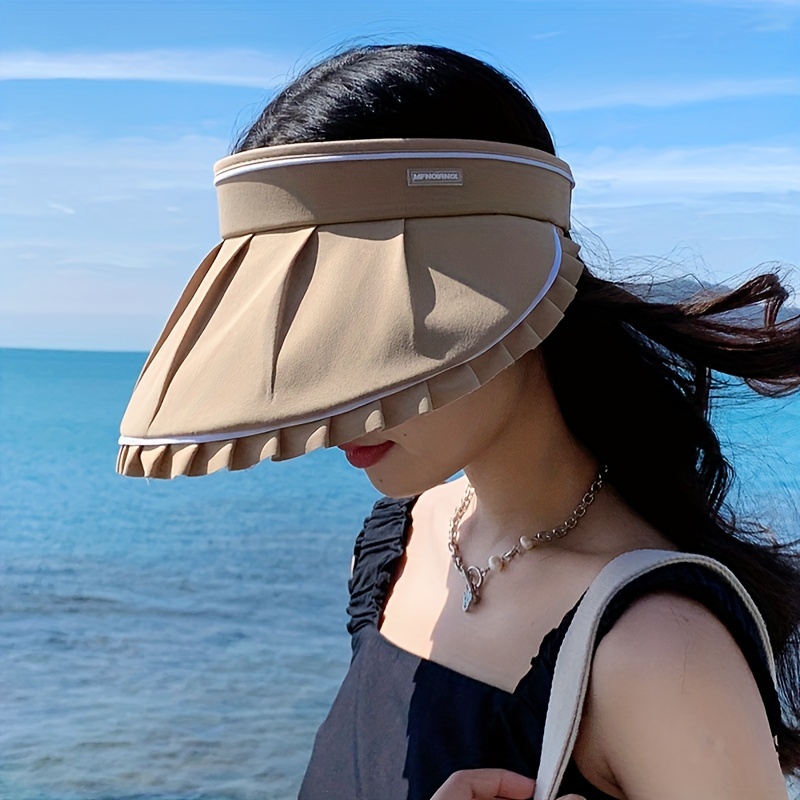 Women's Wide Brim Sun Hat Pleated Visor Perfect Beach - Temu