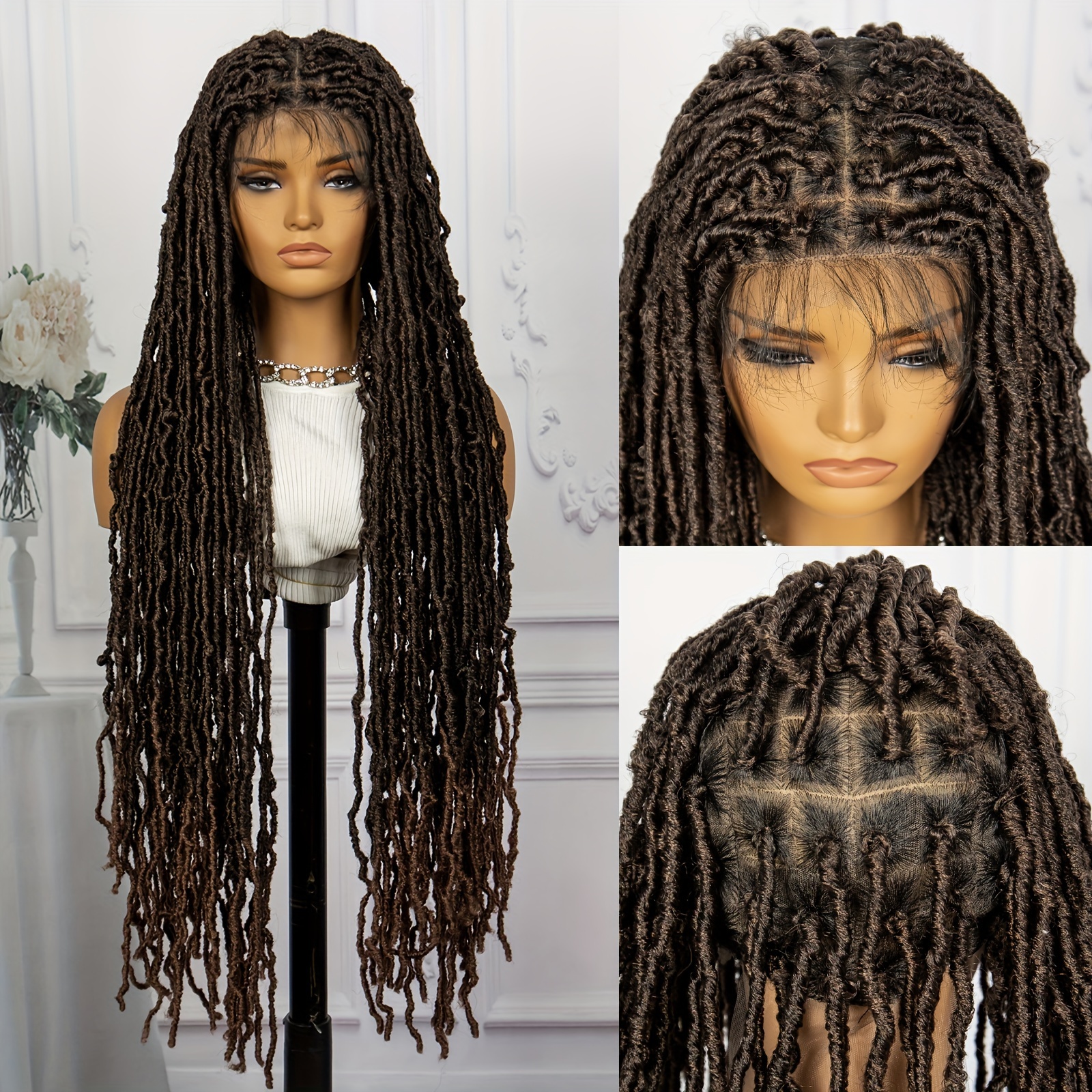 13*4 Lace Front Faux Locs Braided Wigs Women Faux Locs Braid - Temu