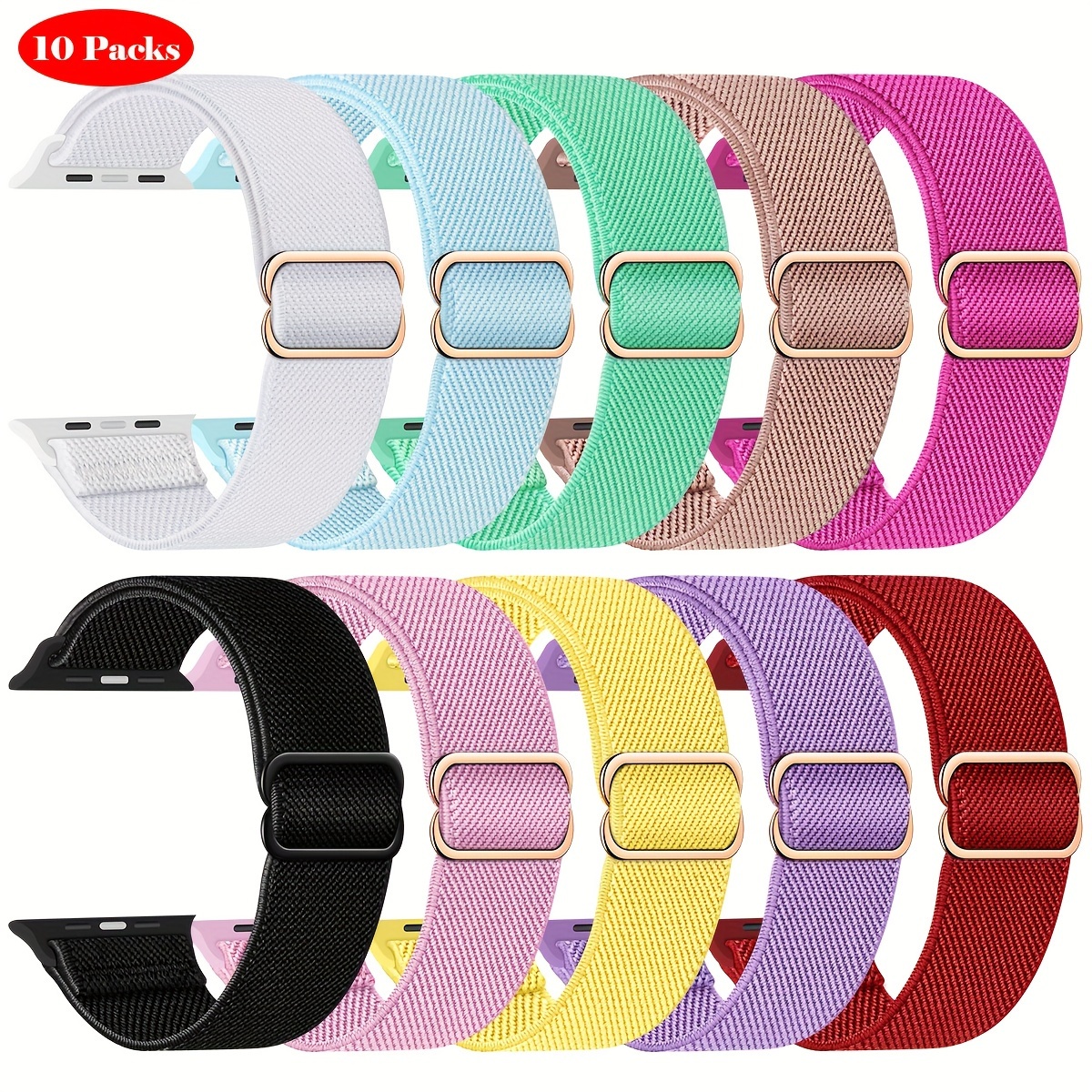 

10 Packs Stretchy Solo Loop Compatible With Iwatch Band 38mm 40mm 41mm 42mm 44mm 45mm 49mm Women Men, Soft Nylon Elastic Braided Strap Wristbands For Iwatch Series Ultra 9/8/7/6/5/4/3/2/1/se