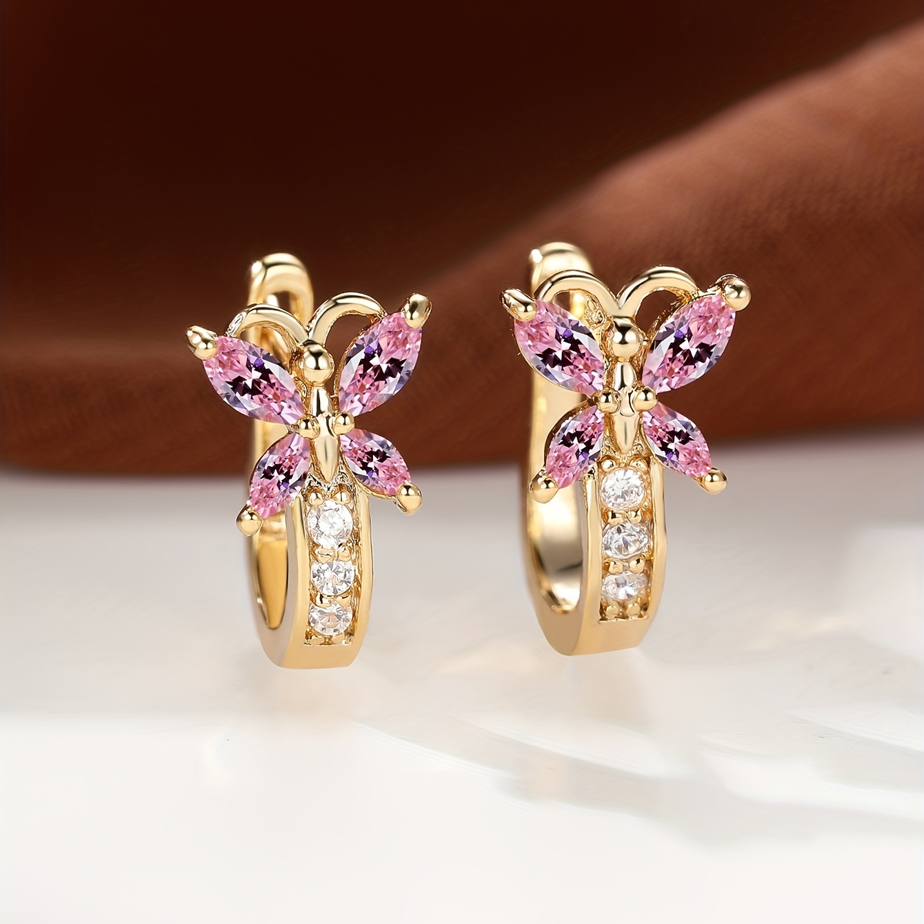 Rainbow Hoop Earrings with Multicolor Zirconia