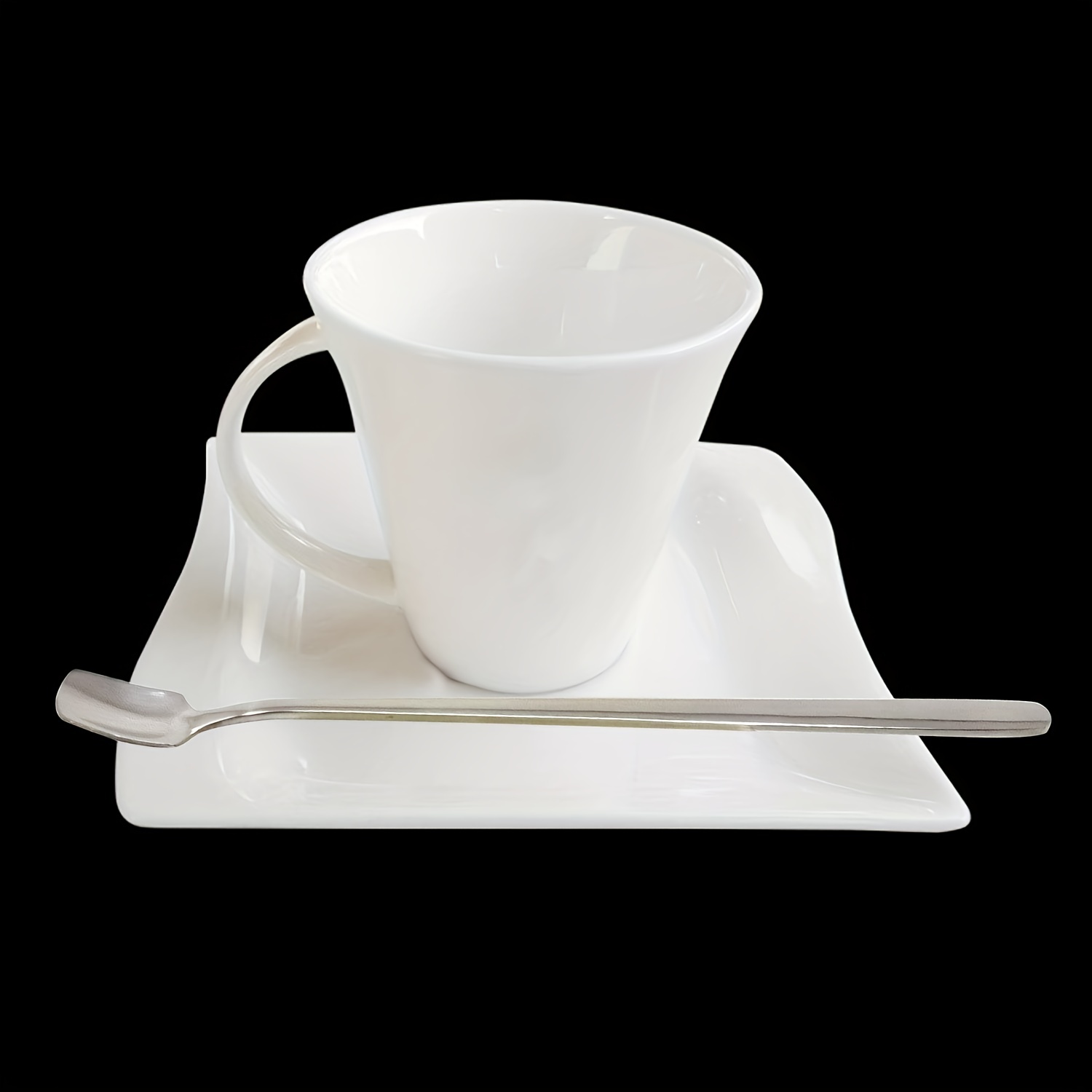 Steel Coffee Cup with Square Saucer & Spoon