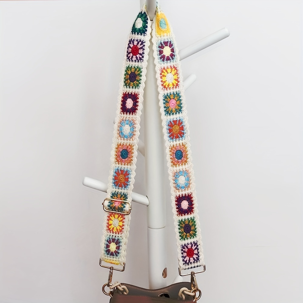 Crochet Flower Purse Straps 2 Inch Wide Adjustable Crossbody