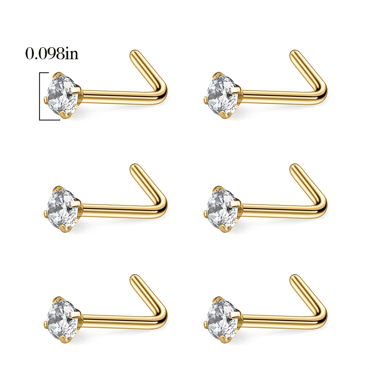 6pcs L Shape Nose Ring Set, Body Piercing Jewelry