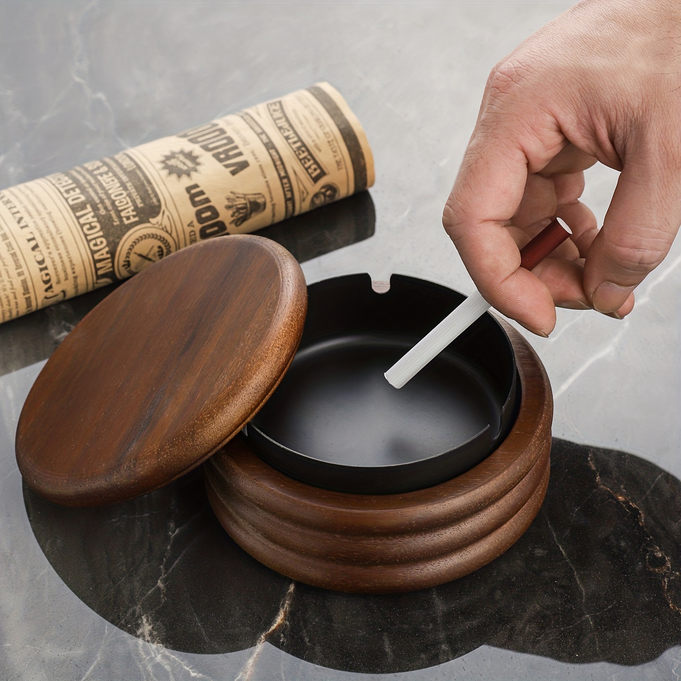 1pc, Outdoor Ashtray, Wooden Ash Tray With Lid, Windproof Ashtrays For  Cigarettes With Stainless Steel Liner, Portable Ash Trays For Indoor  Outside Ho