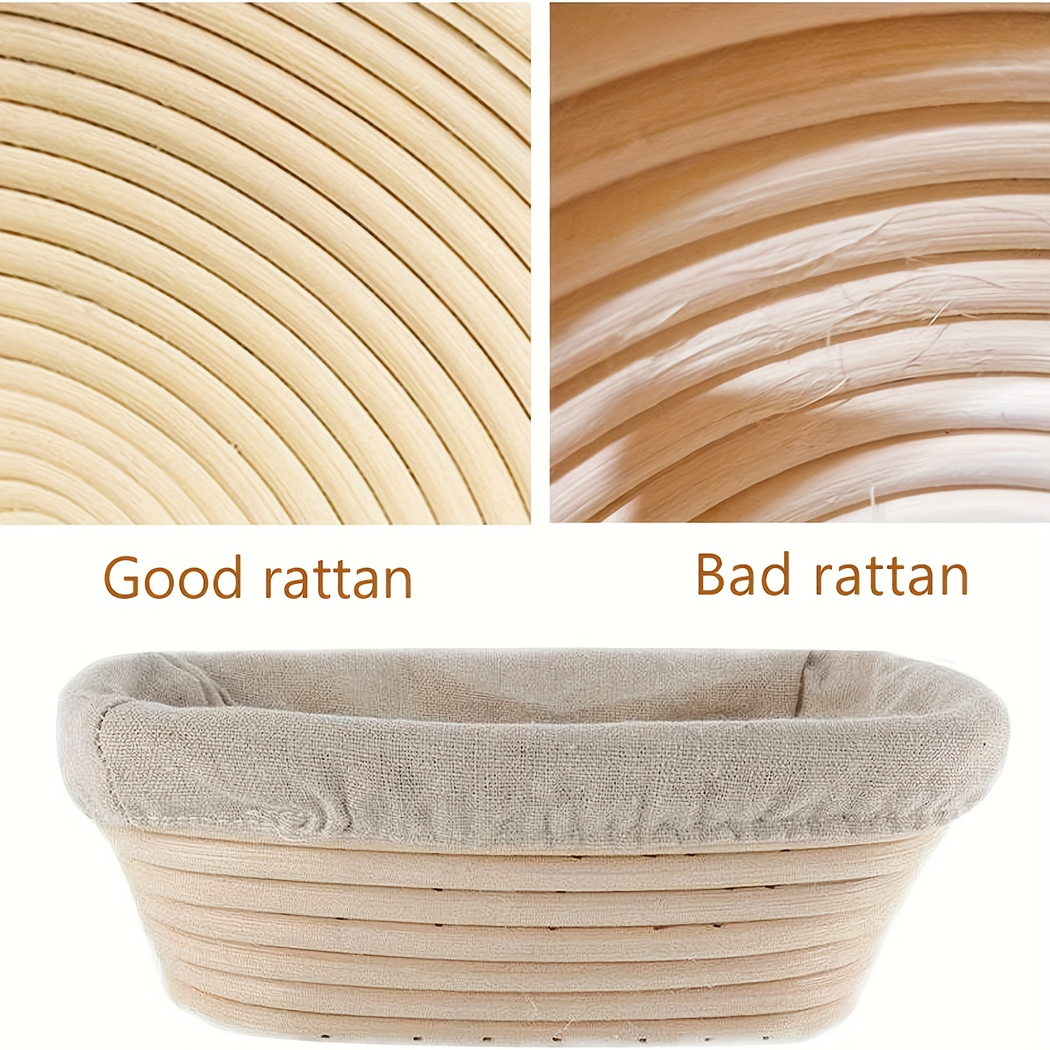 1pc bread proofing basket round oval bread proofing basket with proofing liner cloth fermentation basket natural rattan bowl yeast bread dough   basket   making for professional home bakers details 3