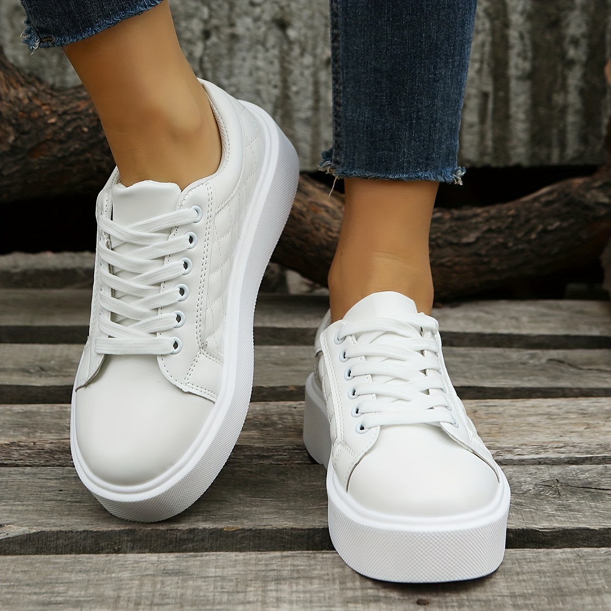 Women's Quilted Platform Sneakers Lace Up Shoes