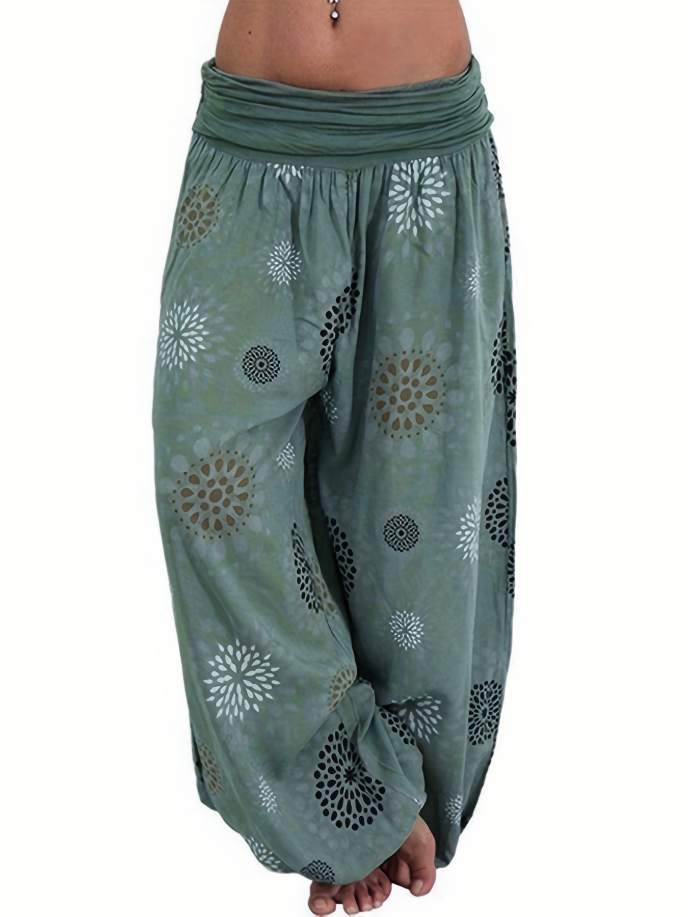 Plus Size Boho Pants Women's Plus Mandala Print Ruched Low - Temu