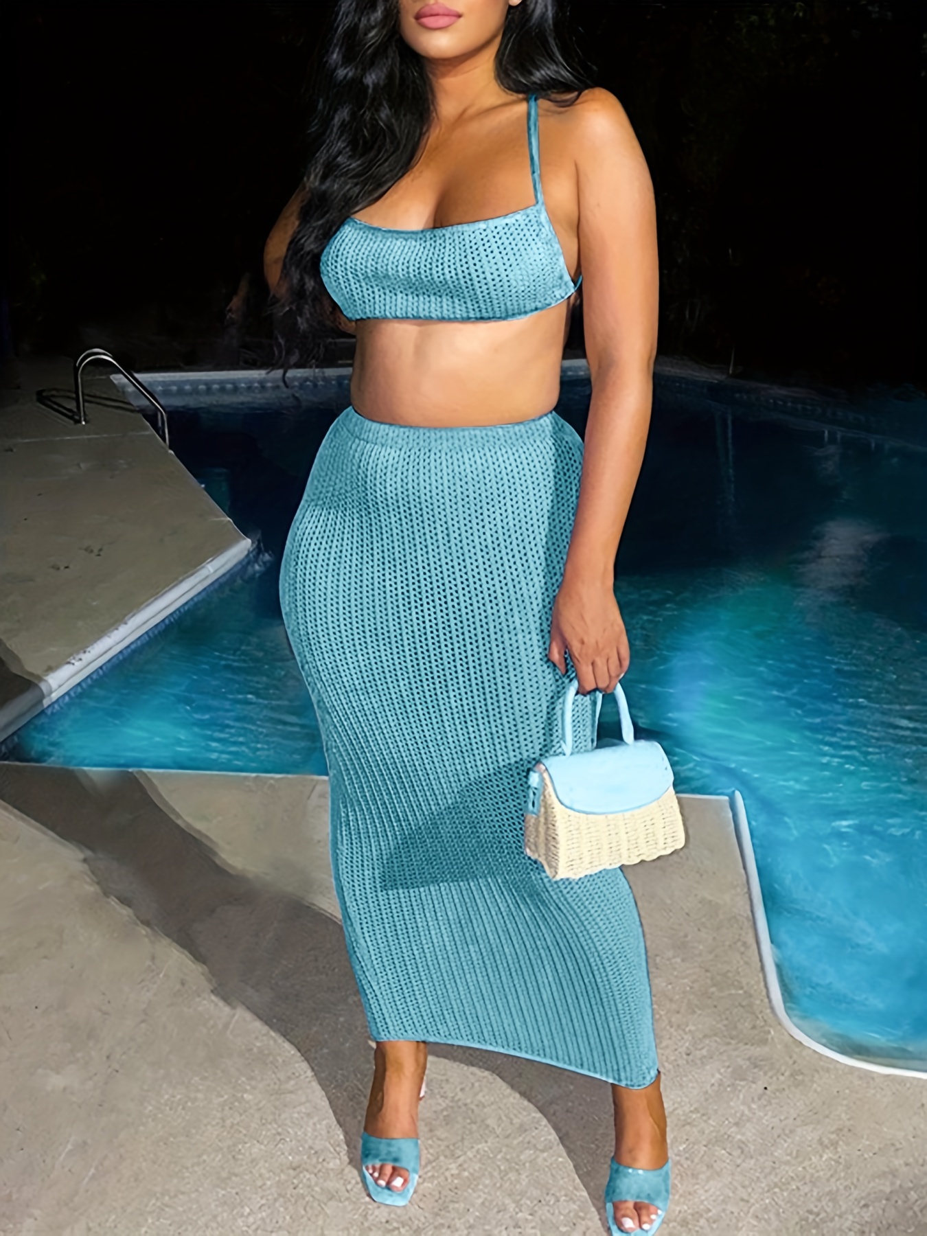 Cropped Vest & Pencil Skirt Set Tie Back High Waist Outfit Women's Clothing