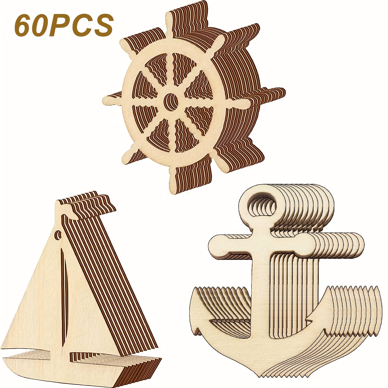 60pcs Wooden Anchor For Crafts, Wood Anchor Cutouts, Sailboat Wheel  Nautical Decor Wood Paint Crafts For DIY Hanging Ornaments With Rope, For  Party Ho