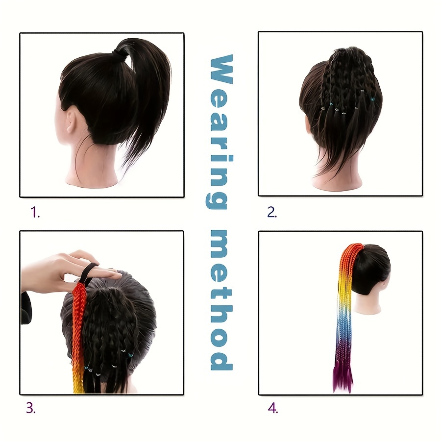 24inch synthetic braided ponytail diy ombre hair extensions with hair tinsel jumbo ponytail colorful   for braiding hair on hair tie loose tinsel hair extensions hair glitter christmas new year and holidays can wear cos for music festival details 5