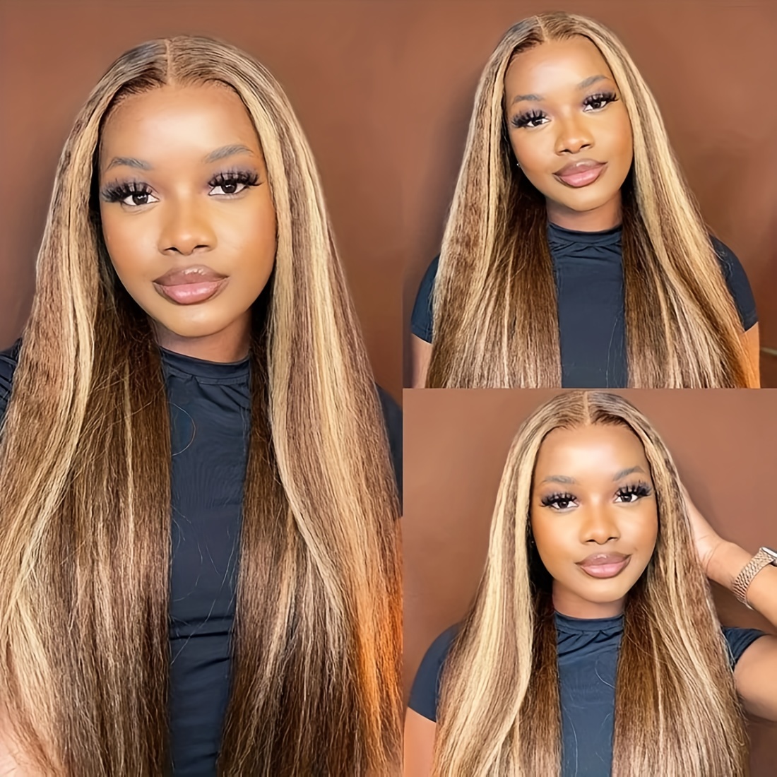 Highlight Honey Blonde Wigs Kinky Straight 13x4 Lace Front Temu