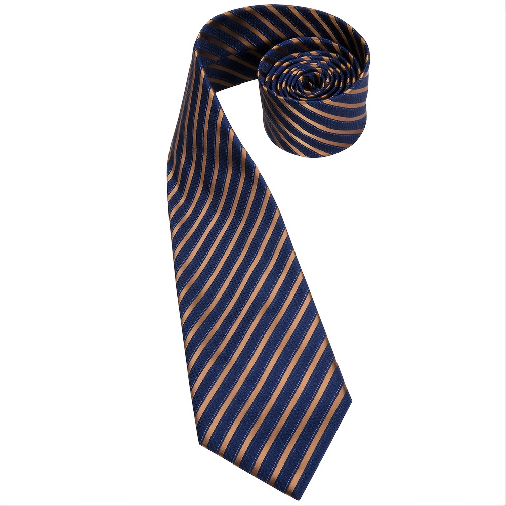 Striped Necktie Set With Cufflink for Party Wedding