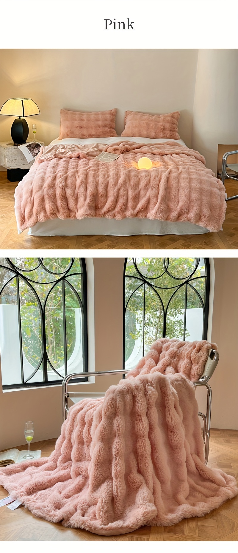 1pc   rabbit fur blanket solid color fleece blanket super soft comfortable warm blanket     suitable for bedroom office camping   decoration details 5