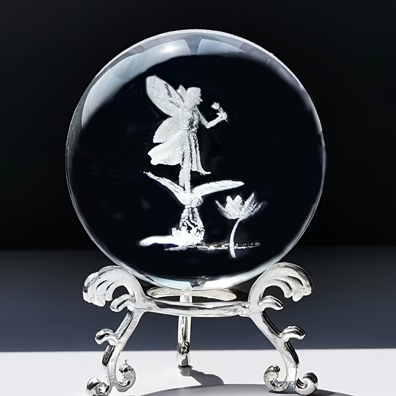 3d Galaxy Crystal Ball Lotus Carving Silvery Plated Stand - Temu