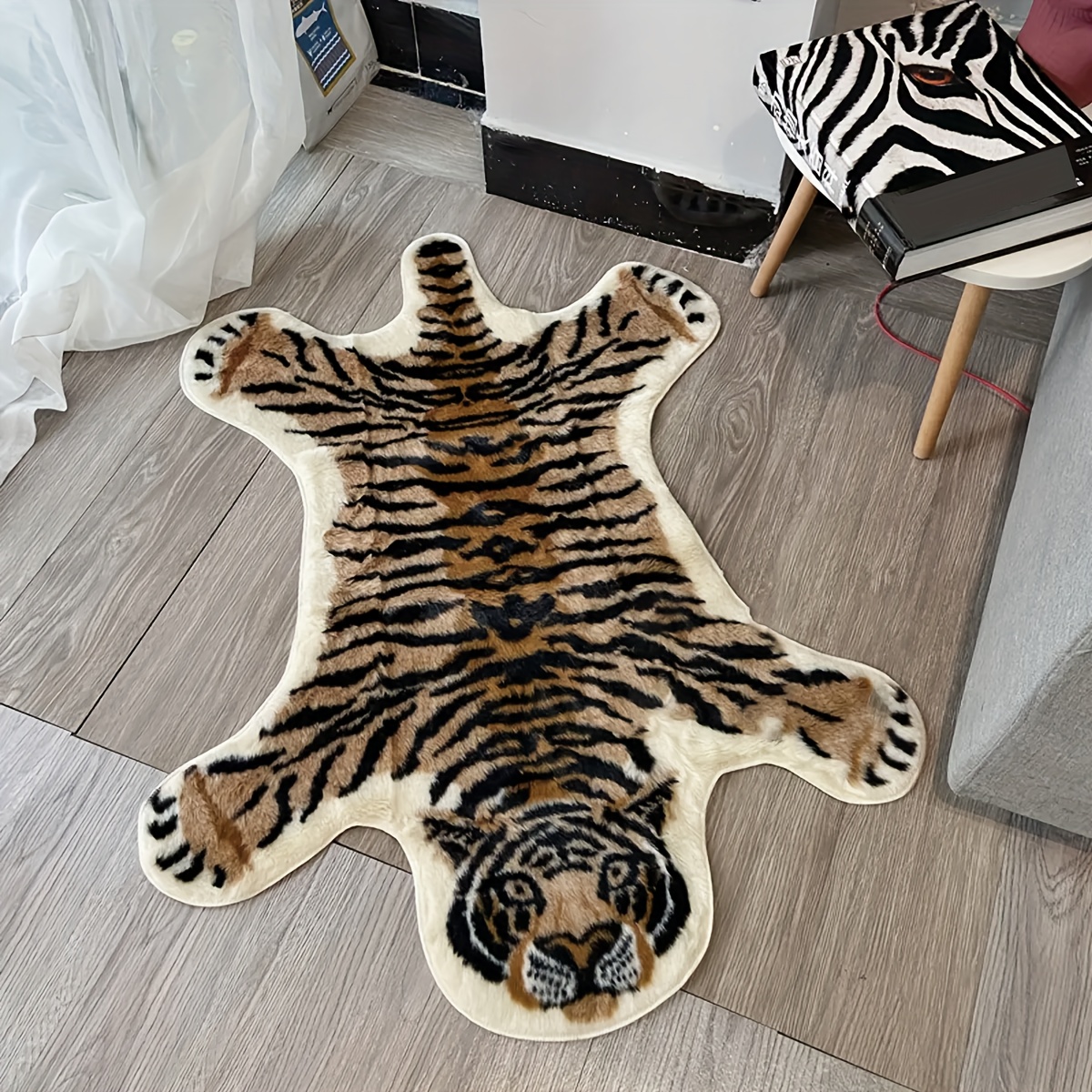 Tiger Print Rug Faux Tiger Fur Non slip Mat Area Rug Home - Temu