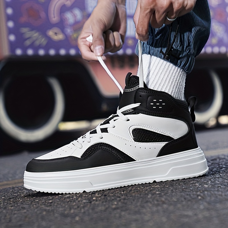 Plus Size Men's Trendy Solid/Colour Block High Top Skate Shoes, Comfy Non Slip Casual Soft Sole Sneakers For Men's Outdoor Activities