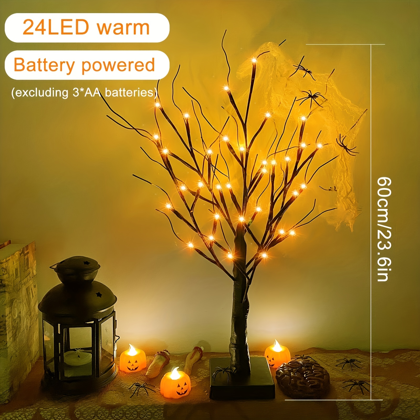 1pc lighted black halloween tree for tabletop 2ft spooky tree with led orange purple lights battery operated halloween tree with lights for halloween decorations indoor home