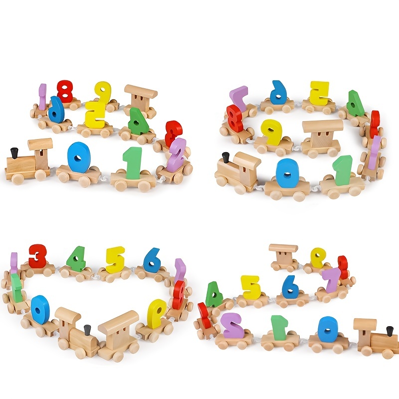  WOODENFUN Juego de tren de números para niños de 1, 2 y 3 años,  autos de juguete educativos para niños pequeños, juguetes de aprendizaje  Montessori para niños y niñas (verde) 