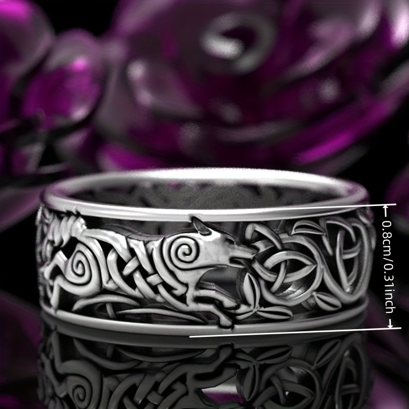 Vintage Wolf Celtic 925 Silver Plated Ring, Punk Style