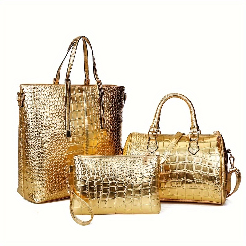 Solid Color Crocodile Pattern Bag Sets Classic Bags For Women Simple Trendy Tote  Bag With Purse - Bags & Luggage - Temu Cyprus